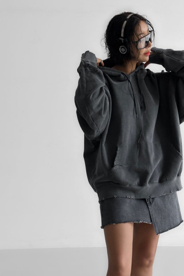 Paper Moon - Korean Women Fashion - #womensfashion - oversized pigment cutted detail hoodie - 8