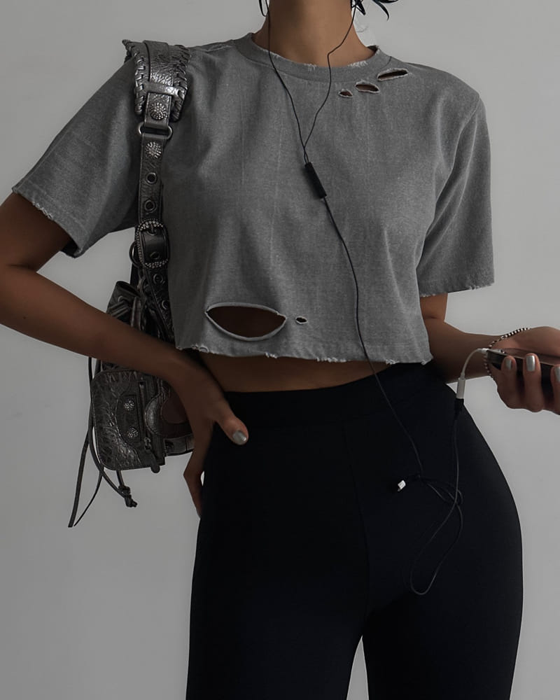 Paper Moon - Korean Women Fashion - #womensfashion - cropped pigment cutted detail Tee - 5