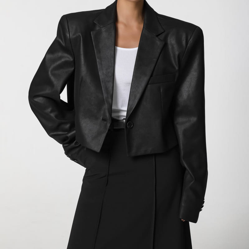 Paper Moon - Korean Women Fashion - #womensfashion - cropped vintage leather blazer jacket - 8