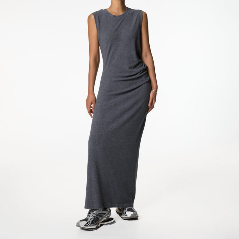 Paper Moon - Korean Women Fashion - #womensfashion - unbalanced draped detail sleeveless maxi dress - 5