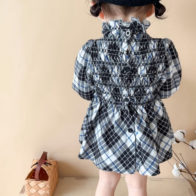 Reve Kid - Korean Baby Fashion - #babyootd - Check Smocked Set - 2