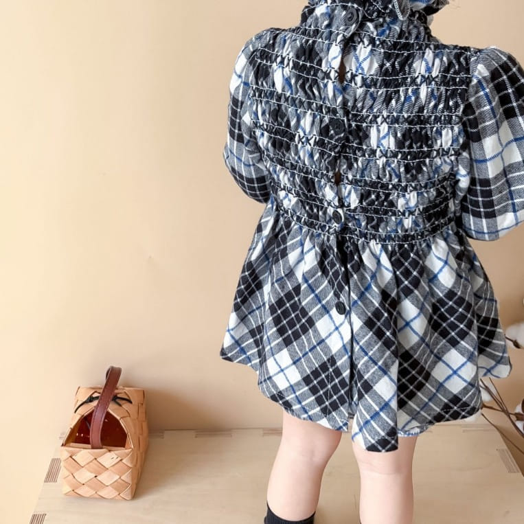 Reve Kid - Korean Baby Fashion - #babyoutfit - Check Smocked Set - 3