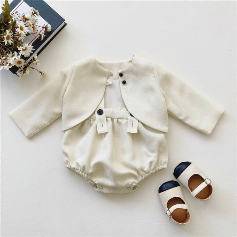 Reve Kid - Korean Baby Fashion - #onlinebabyshop - Cream Cardigan Set