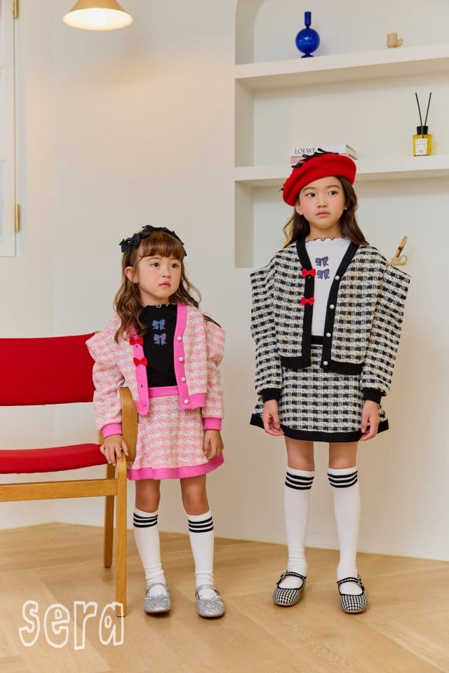 Sera - Korean Children Fashion - #Kfashion4kids - Ribbon Check Cardigan