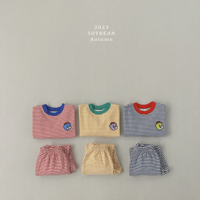 Soybean - Korean Children Fashion - #designkidswear - Beart Stripes Top Bottom Set - 5