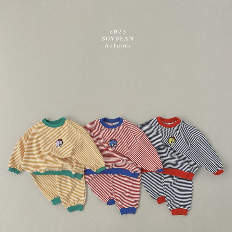 Soybean - Korean Children Fashion - #prettylittlegirls - Beart Stripes Top Bottom Set