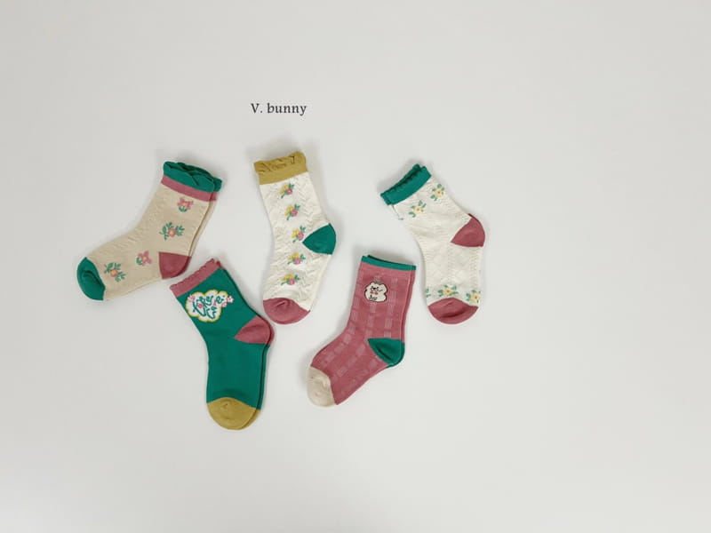 V Bunny - Korean Children Fashion - #designkidswear - Green Garden Socks Set