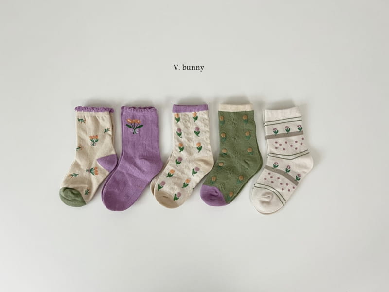 V Bunny - Korean Children Fashion - #fashionkids - Flower Socks Set