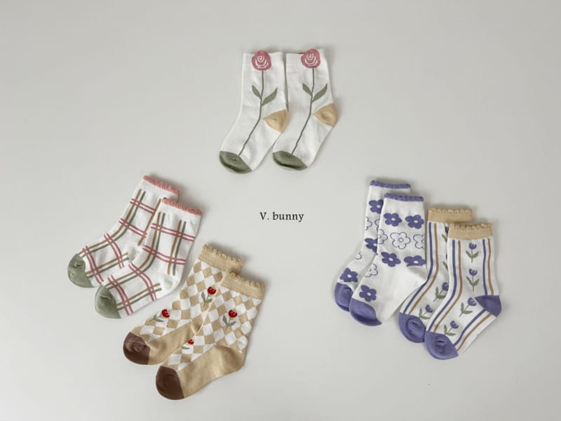 V Bunny - Korean Children Fashion - #littlefashionista - Dia Flower Socks Set - 9