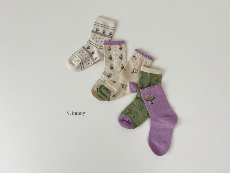 V Bunny - Korean Children Fashion - #minifashionista - Flower Socks Set - 8