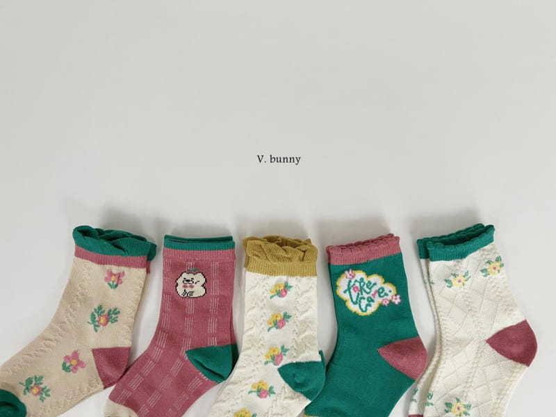 V Bunny - Korean Children Fashion - #todddlerfashion - Green Garden Socks Set - 12