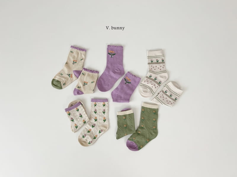 V Bunny - Korean Children Fashion - #todddlerfashion - Flower Socks Set - 10