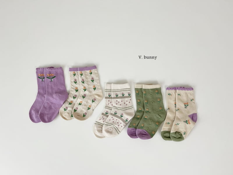 V Bunny - Korean Children Fashion - #toddlerclothing - Flower Socks Set - 11