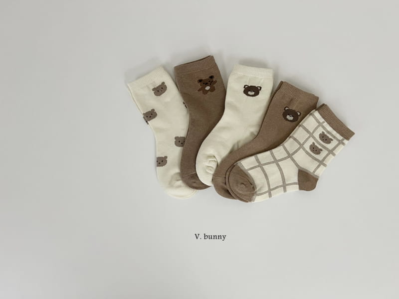 V Bunny - Korean Children Fashion - #toddlerclothing - Five Bear Socks Set