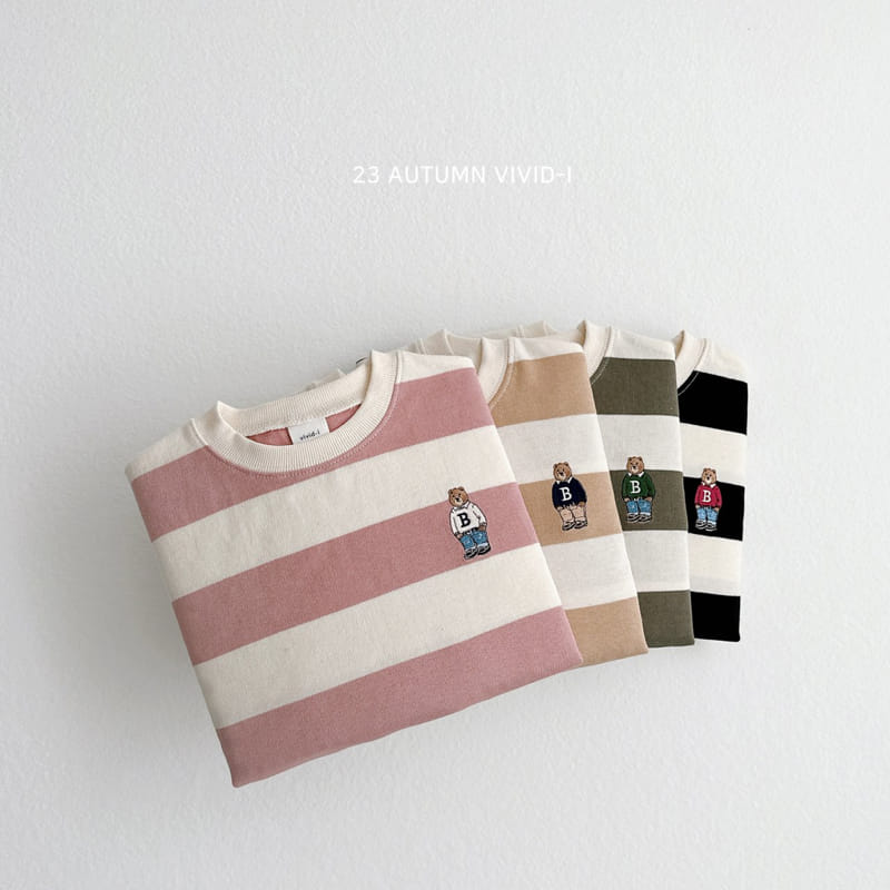 Vivid I - Korean Children Fashion - #childrensboutique - Bear Embrodiery Big Stripes Sweatshirt