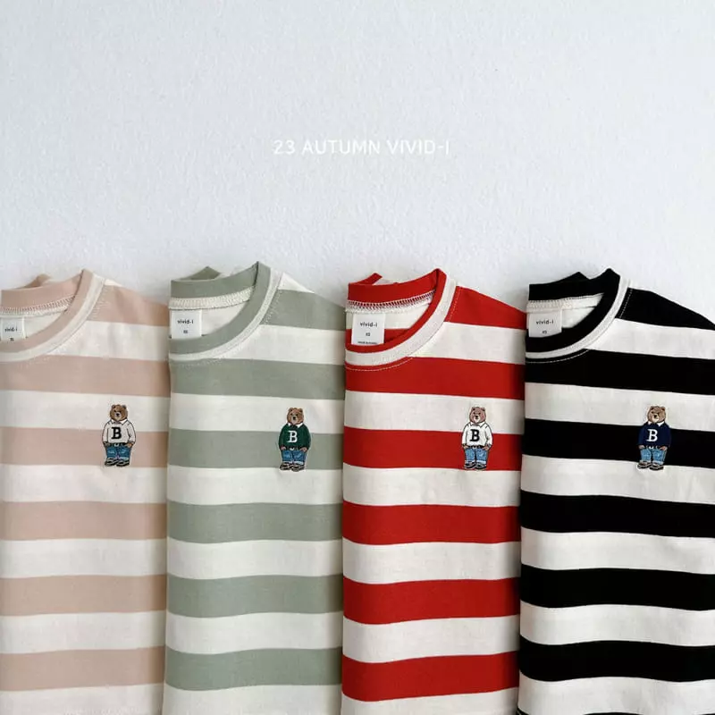 Vivid I - Korean Children Fashion - #designkidswear - Baer Embrodiery Stripes Single Tee