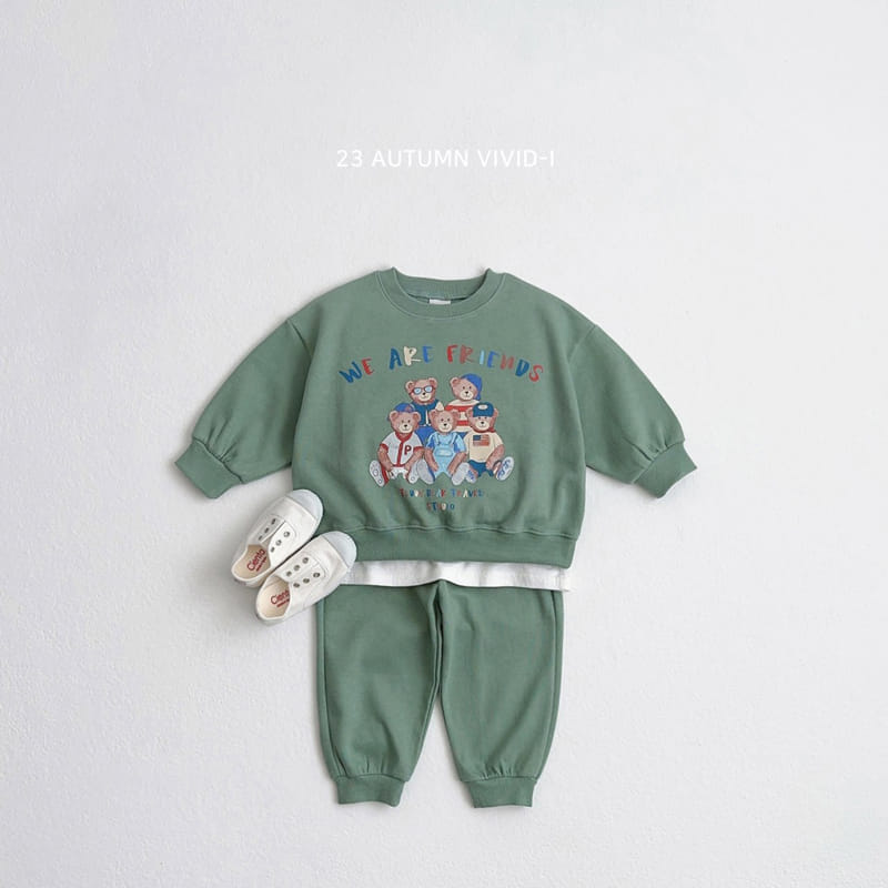 Vivid I - Korean Children Fashion - #designkidswear - Friend Bear Top Bottom sEt - 2