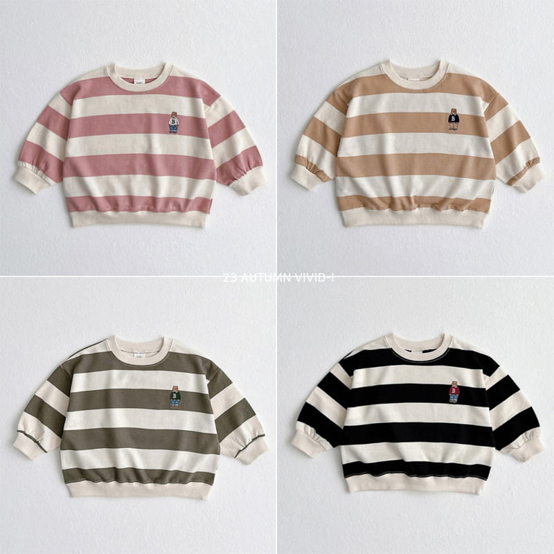 Vivid I - Korean Children Fashion - #discoveringself - Bear Embrodiery Big Stripes Sweatshirt - 3