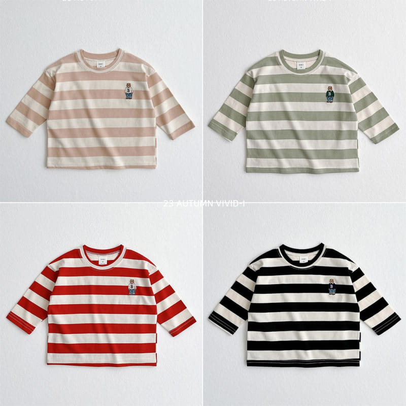 Vivid I - Korean Children Fashion - #discoveringself - Baer Embrodiery Stripes Single Tee - 2