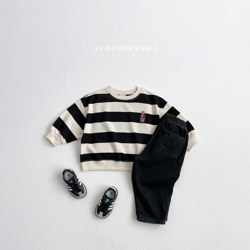 Vivid I - Korean Children Fashion - #discoveringself - Bear Embrodiery Big Stripes Sweatshirt - 4