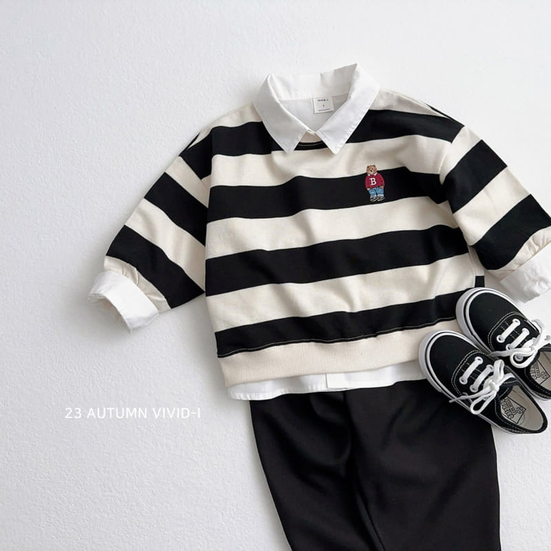 Vivid I - Korean Children Fashion - #kidzfashiontrend - Bear Embrodiery Big Stripes Sweatshirt - 7