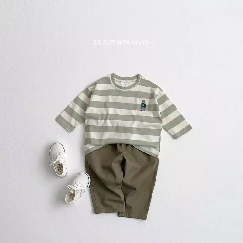 Vivid I - Korean Children Fashion - #kidzfashiontrend - Baer Embrodiery Stripes Single Tee - 6