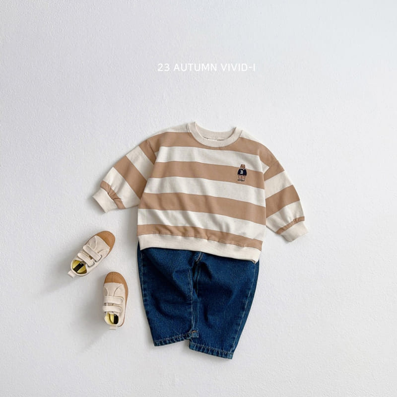 Vivid I - Korean Children Fashion - #littlefashionista - Bear Embrodiery Big Stripes Sweatshirt - 9