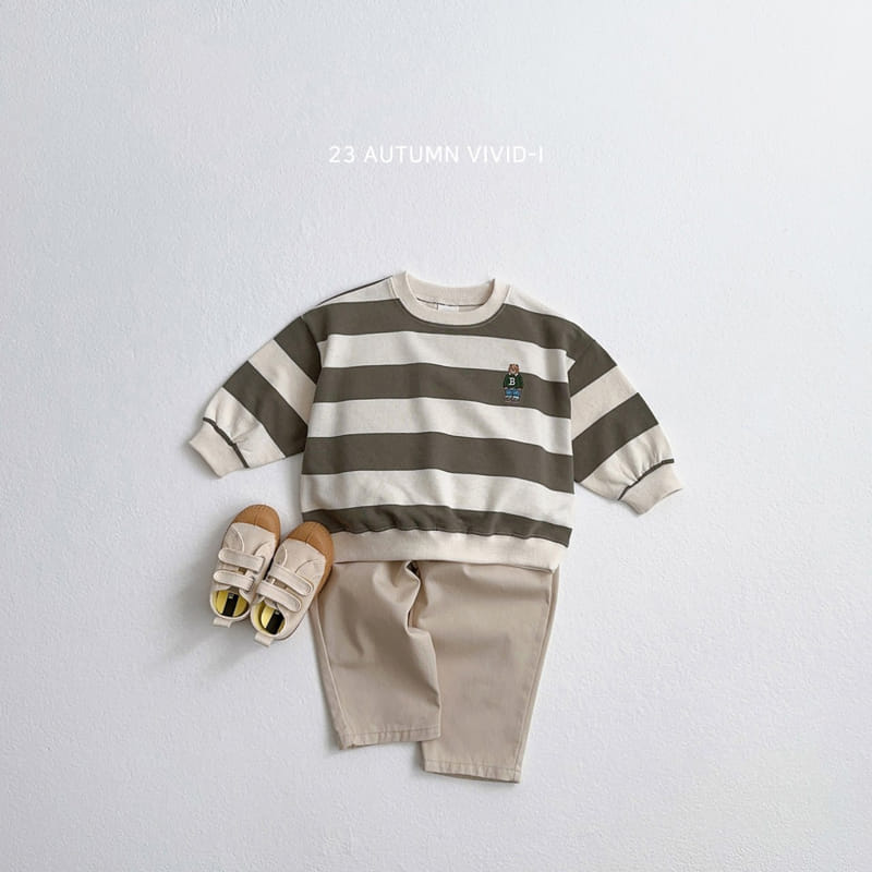 Vivid I - Korean Children Fashion - #prettylittlegirls - Bear Embrodiery Big Stripes Sweatshirt - 12