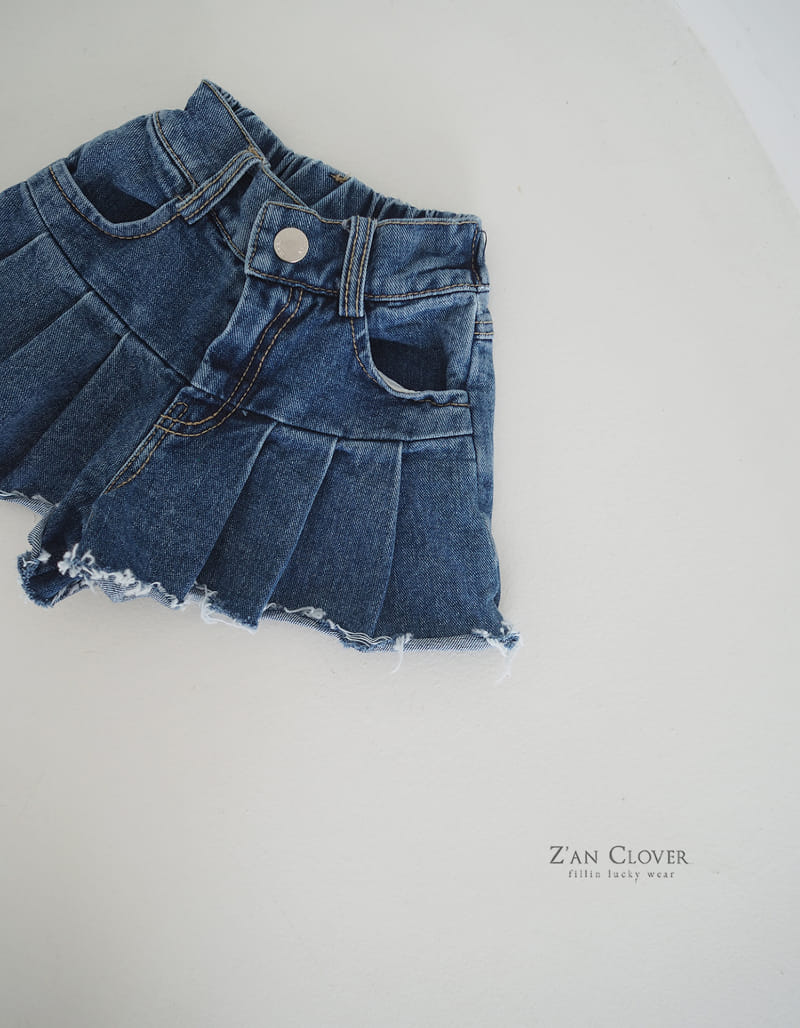 Zan Clover - Korean Children Fashion - #kidsstore - Denim Pleats Shorts - 4