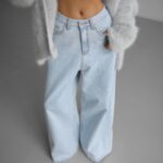 iced blue wide leg flared denim jeans