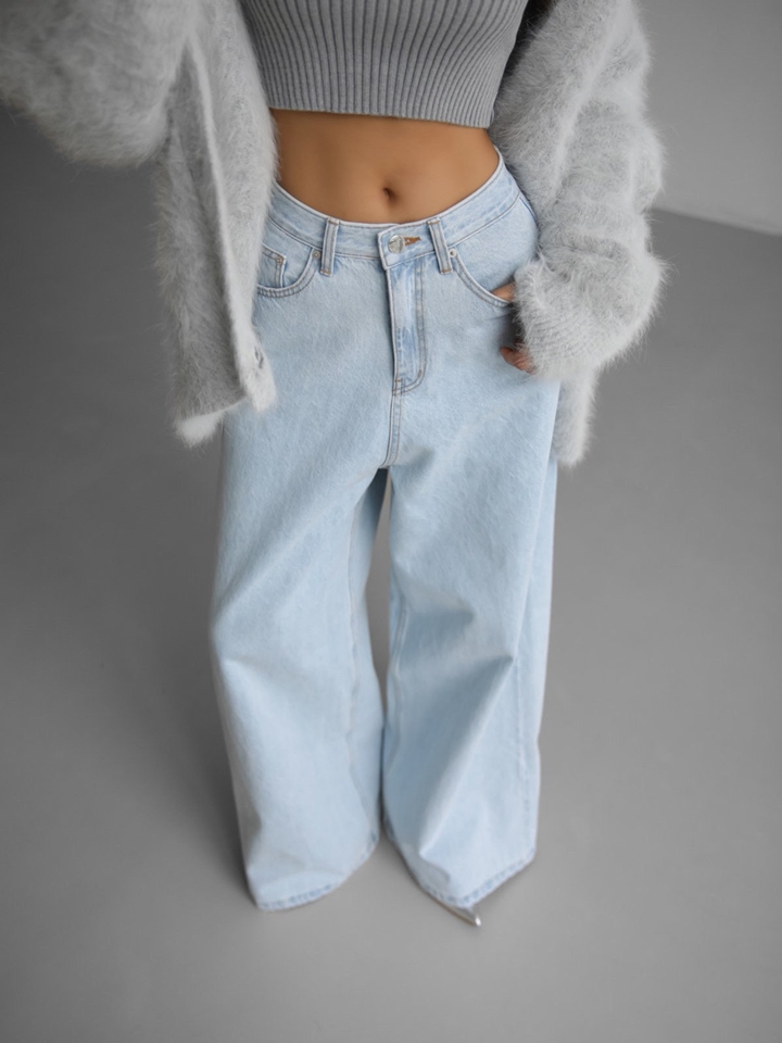 iced blue wide leg flared denim jeans