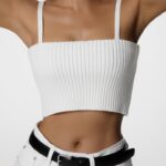 cropped ribbed strap shoulder knit top