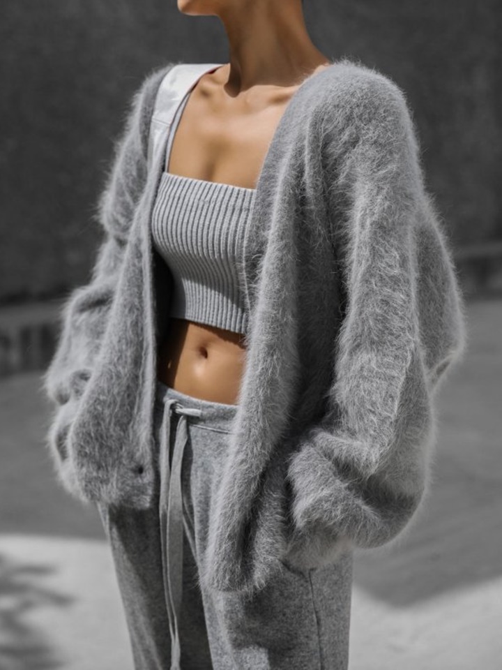 LUX mink angora oversized knit cardigan