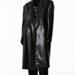 LUX peaked lapel detail vegan washed leather coat