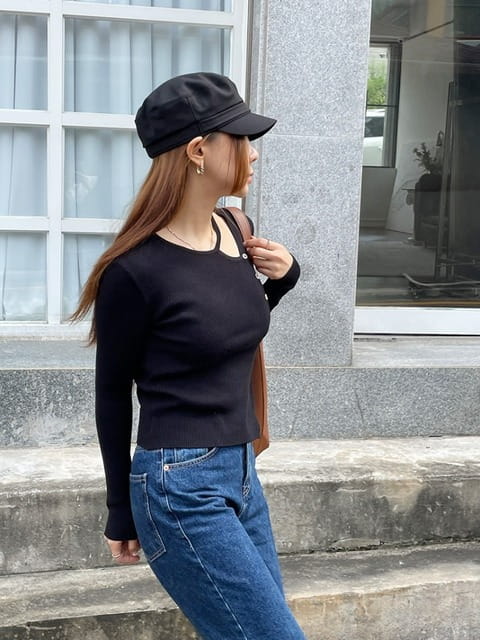 Adaze - Korean Women Fashion - #momslook - Heart Slit Tee - 8