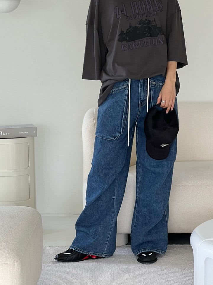 Bricklane - Korean Women Fashion - #momslook - Big Pocket String Denim Pants - 10