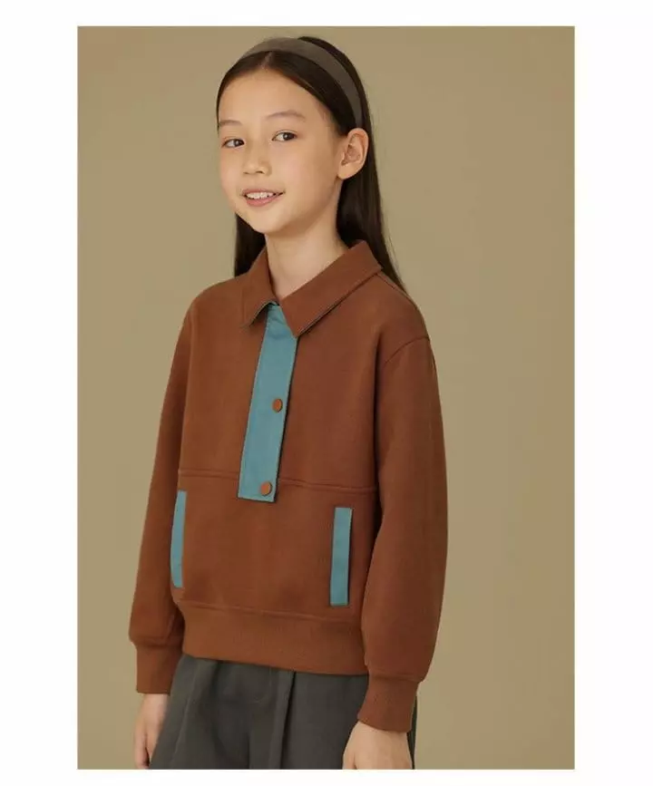 Ciel De Maman - Korean Children Fashion - #childofig - Flo Neck Button Sweatshirt - 2