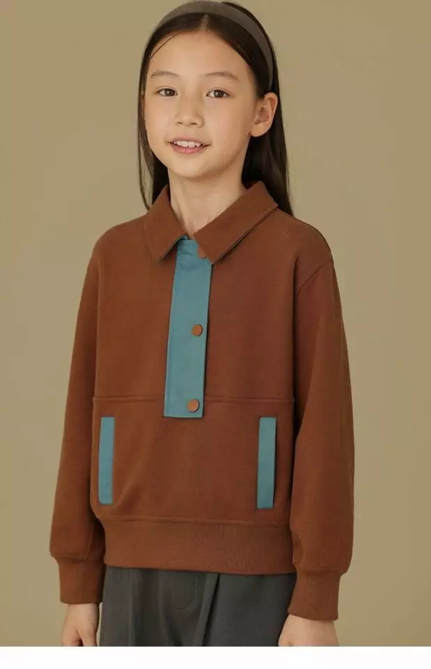 Ciel De Maman - Korean Children Fashion - #prettylittlegirls - Flo Neck Button Sweatshirt