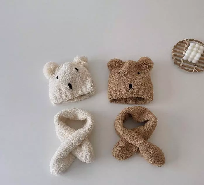 Miso - Korean Baby Fashion - #babyclothing - Bear Hat Muffler Set