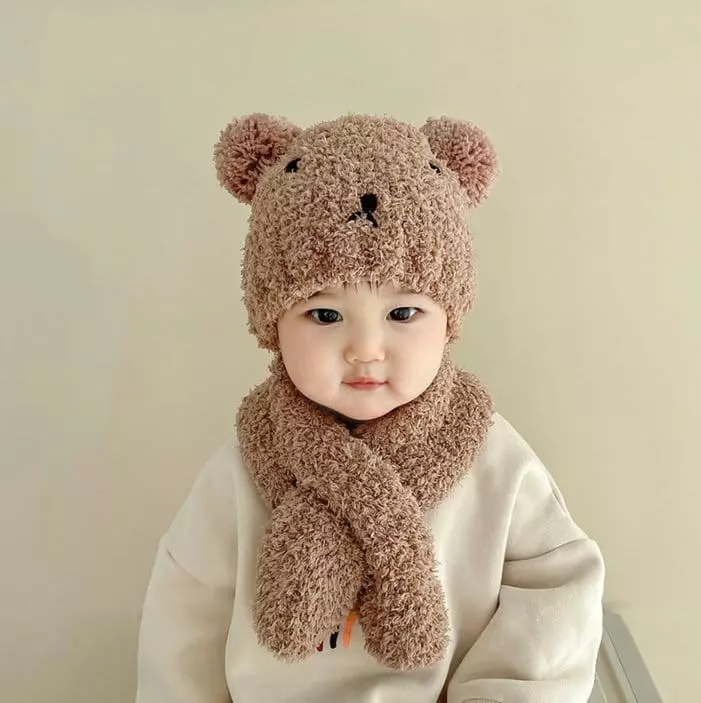 Miso - Korean Baby Fashion - #babyfashion - Bear Hat Muffler Set - 2