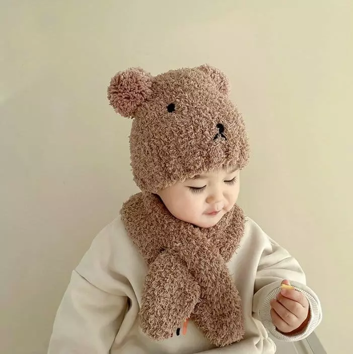 Miso - Korean Baby Fashion - #babyfever - Bear Hat Muffler Set - 4