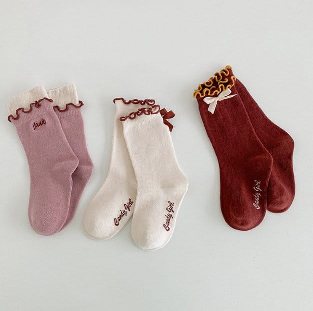 Miso - Korean Children Fashion - #kidsstore - Ribbon Shirring Socks Set - 2