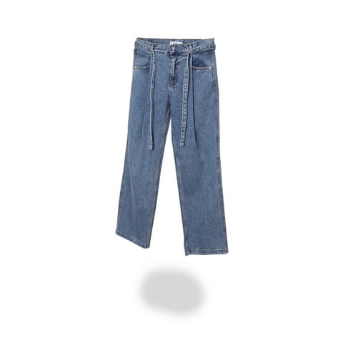 Pair - Korean Women Fashion - #vintagekidsstyle - Belt Wide Jeans - 4