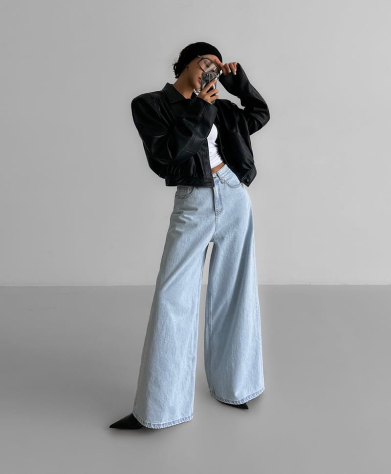 Paper Moon - Korean Women Fashion - #momslook - iced blue wide leg flared denim jeans - 10