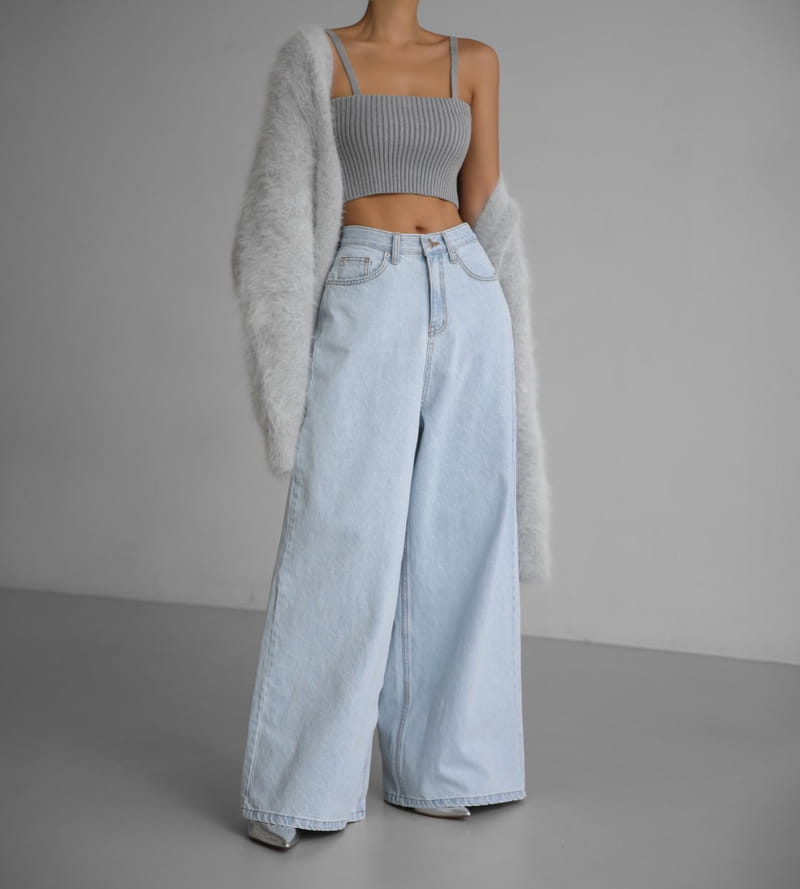 Paper Moon - Korean Women Fashion - #momslook - iced blue wide leg flared denim jeans - 2