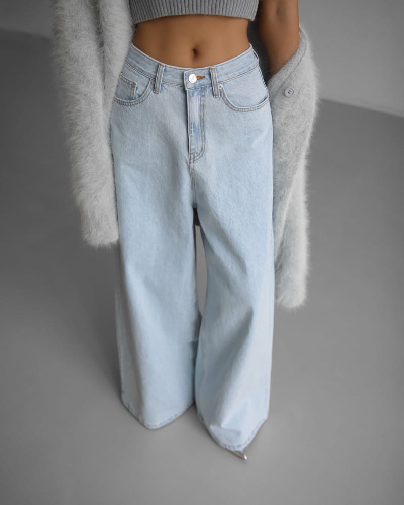 Paper Moon - Korean Women Fashion - #womensfashion - iced blue wide leg flared denim jeans - 4