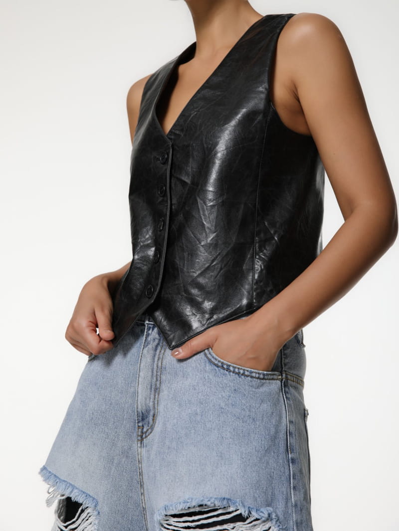 Paper Moon - Korean Women Fashion - #momslook - vegan washed leather button down vest