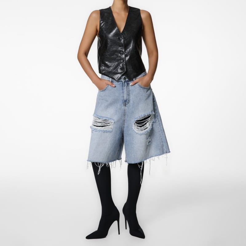 Paper Moon - Korean Women Fashion - #momslook - vegan washed leather button down vest - 3