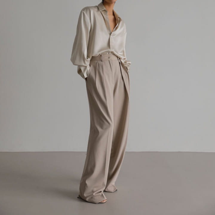 Paper Moon - Korean Women Fashion - #momslook - low waisted double pleats wide trousers - 11