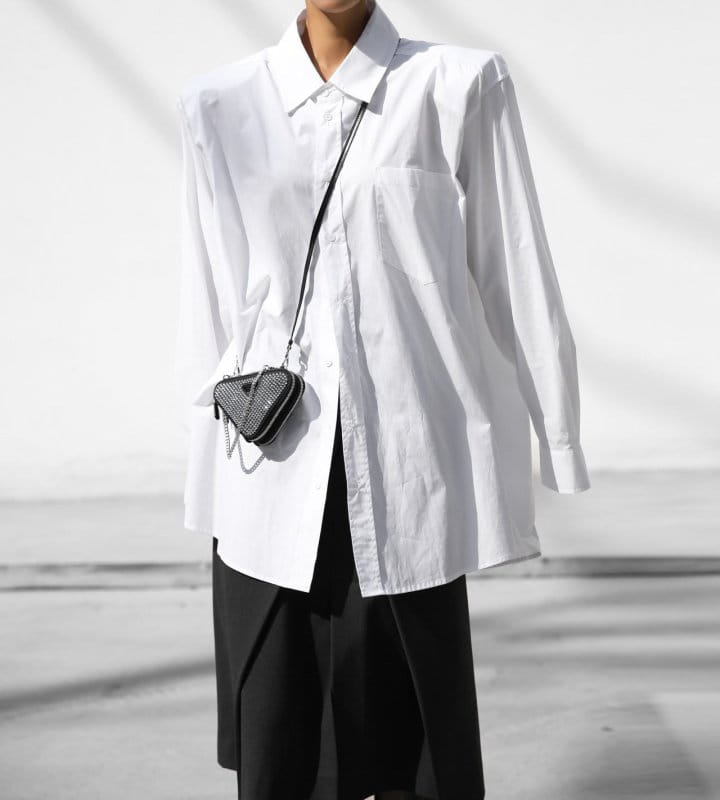 Paper Moon - Korean Women Fashion - #womensfashion - maxi oversized padded shoulder cotton button down shirt - 4